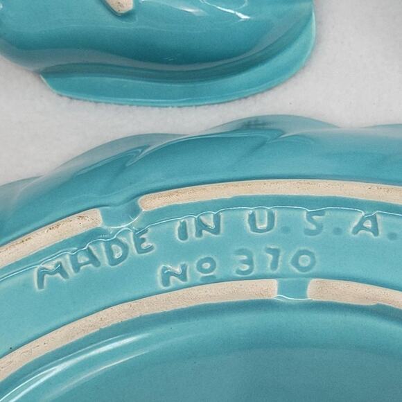 Vintage Set of 3 Ceramic Wing Trays Aqua Pottery Made in USA No 370 California - Picture 6 of 8